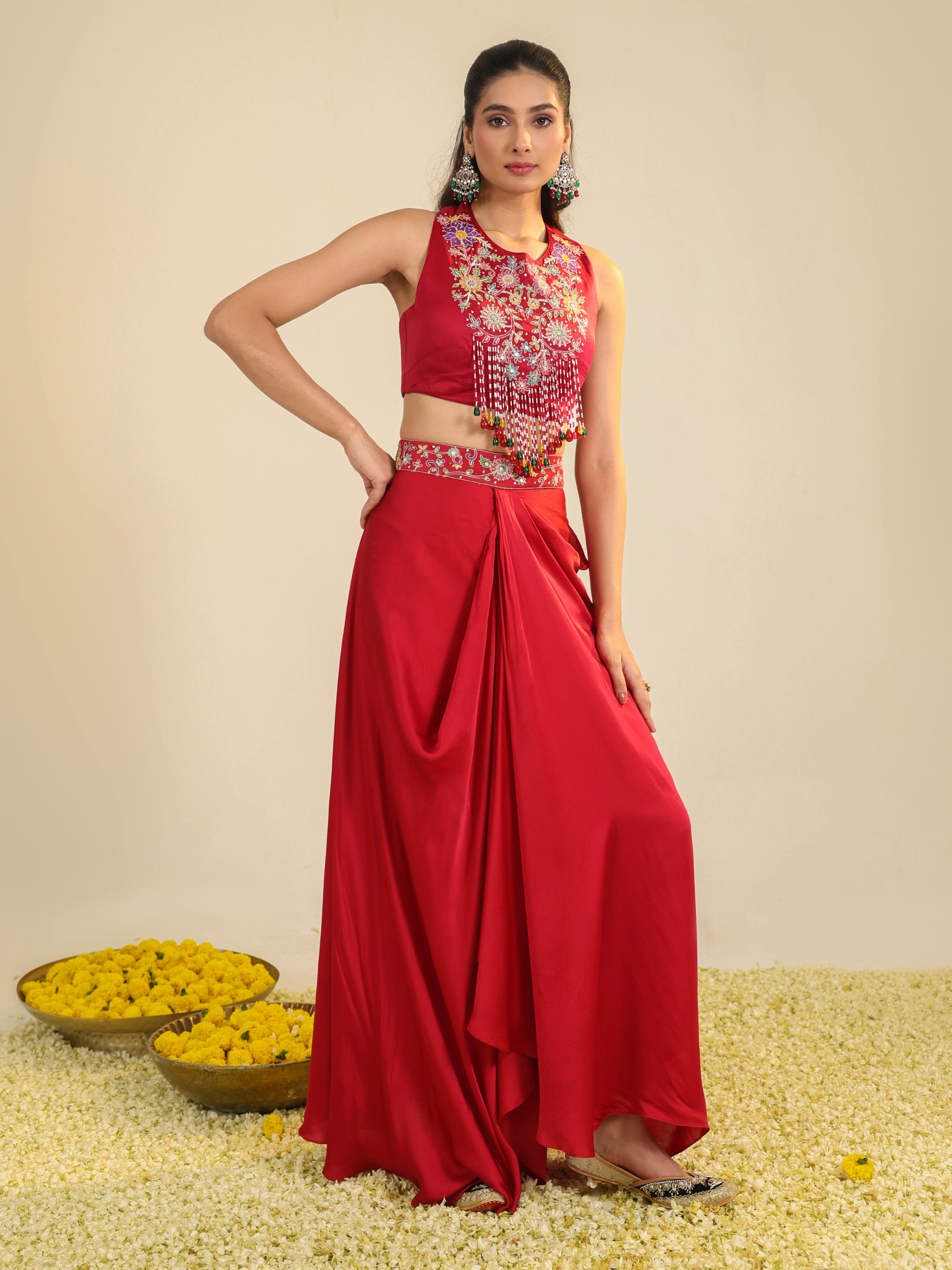 Red Gulbabo Dhoti Set