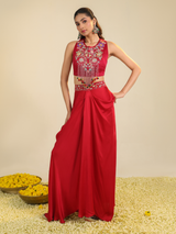 Red Gulbabo Dhoti Set