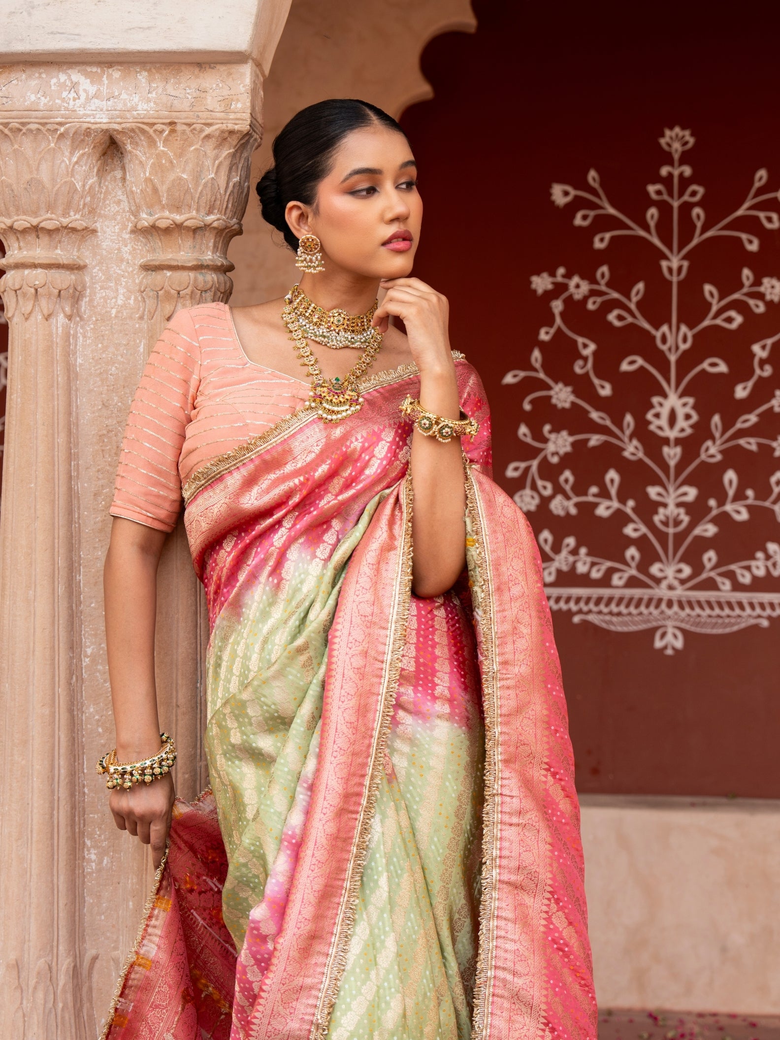 Sea Green Pink Bridal Pure Katan Silk Banarasi Handloom Saree