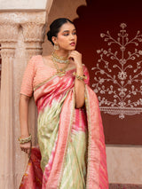 Sea Green Pink Bridal Pure Katan Silk Banarasi Handloom Saree