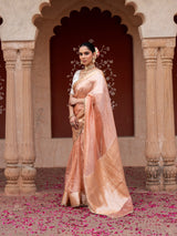 Peach Pure Tissue Silk Banarasi Handloom Saree