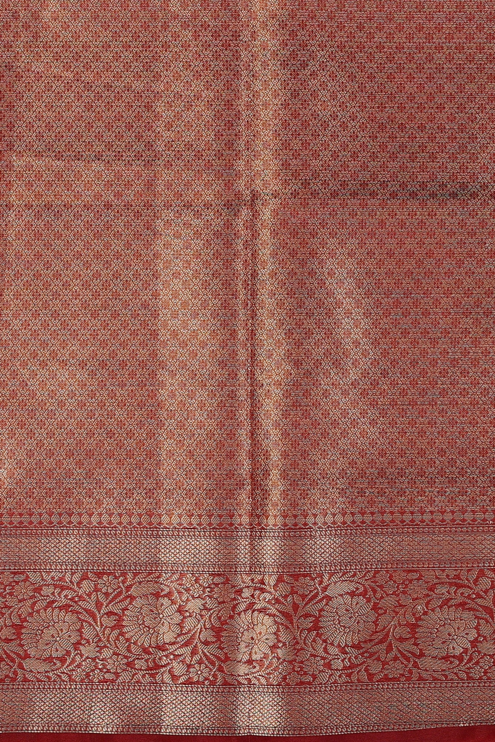 Black-red Kora Organza Silk Banarasi Handloom Saree