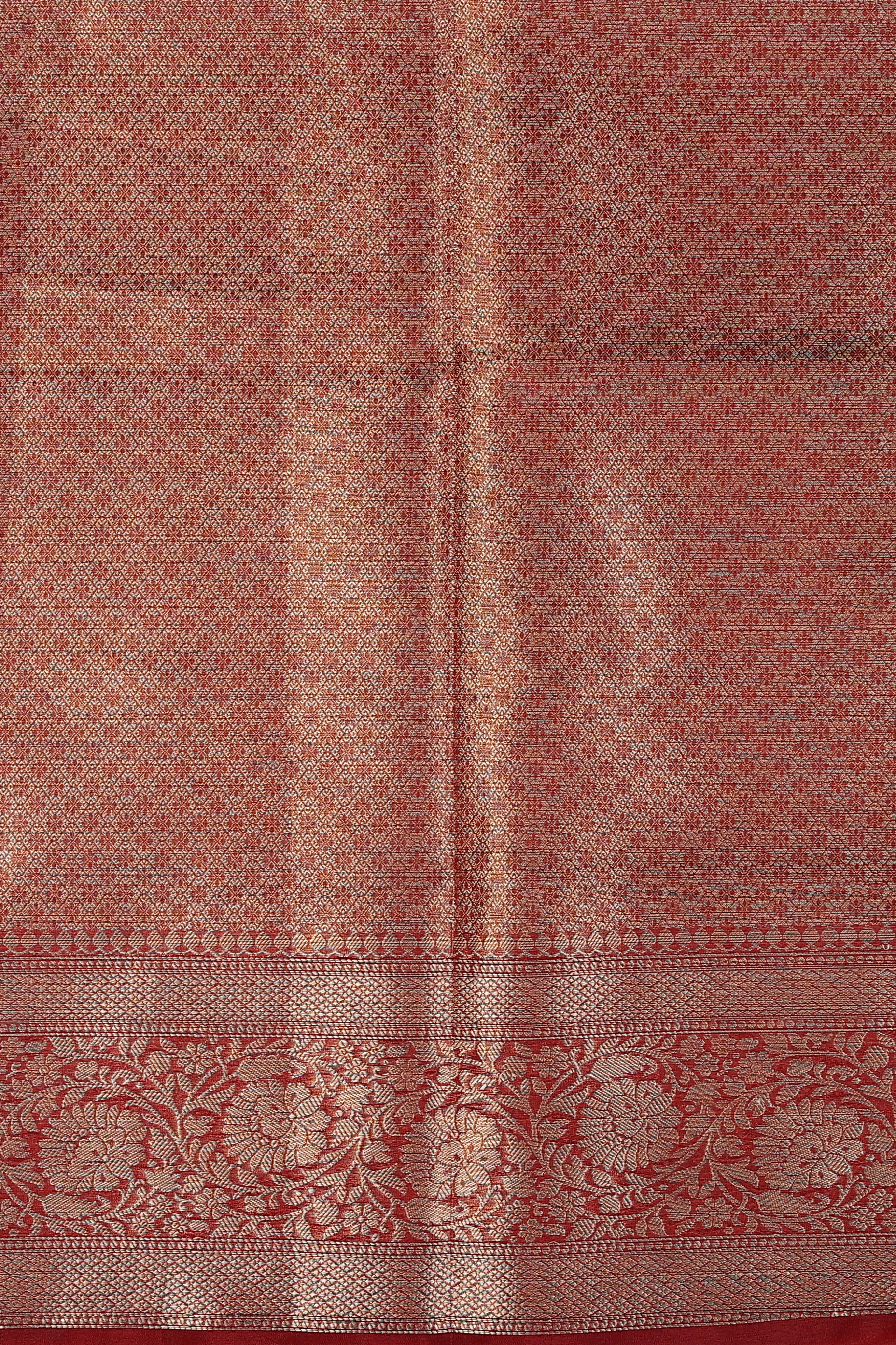 Black-red Kora Organza Silk Banarasi Handloom Saree