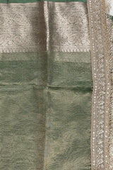 Green Shade Crushed Tissue Silk Banarasi handloom Saree