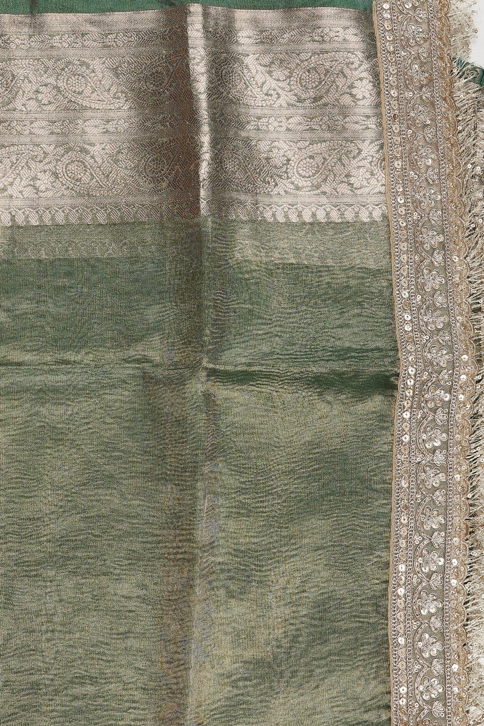 Green Shade Crushed Tissue Silk Banarasi handloom Saree