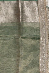 Green Shade Crushed Tissue Silk Banarasi handloom Saree