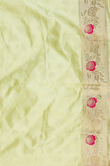 Cream Pure Katan Silk Banarasi meenakari Handloom saree