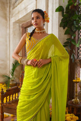 Lime Green Chiffon Saree