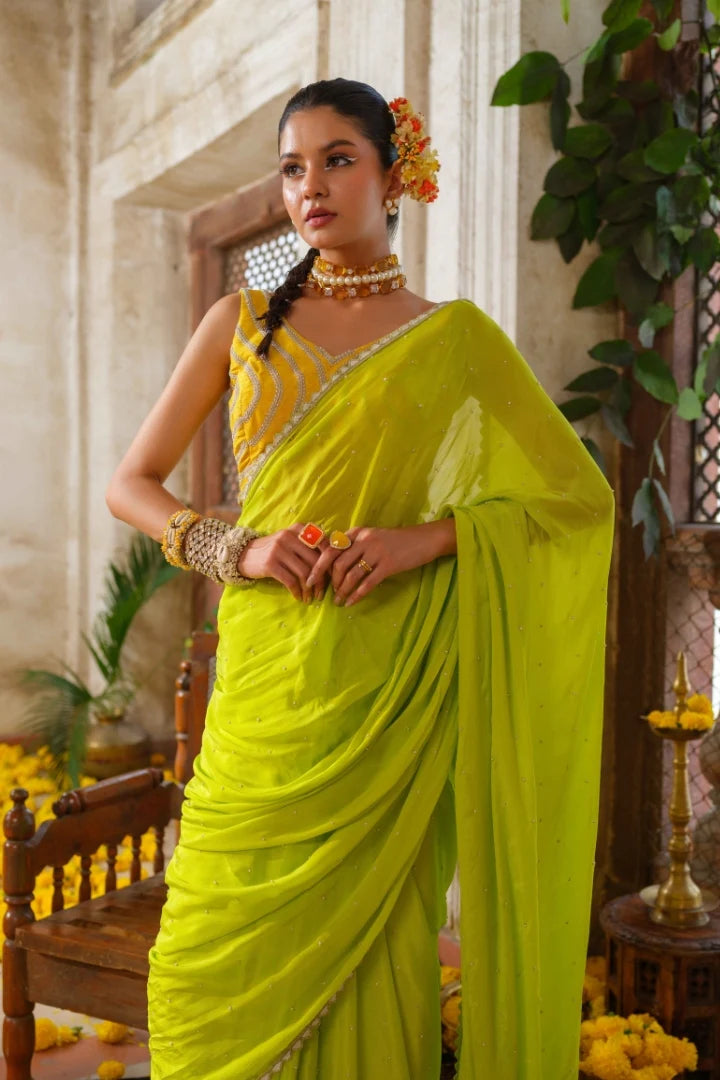Lime Green Chiffon Saree