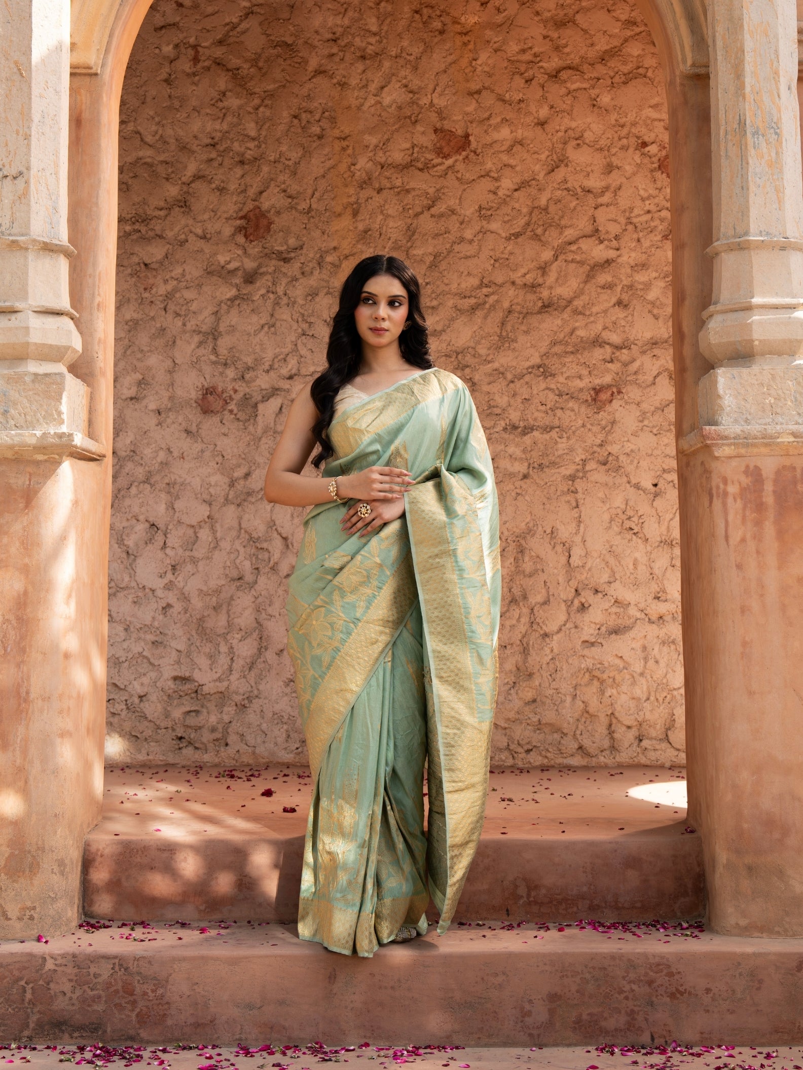 Seafoam Green Pure Tissue Silk Banarasi Handloom Saree