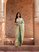 Seafoam Green Pure Tissue Silk Banarasi Handloom Saree