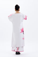 White Fuschia Poplin Long Tunic & Pant  Co-ord