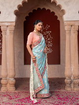 Sky Blue Pure Katan Silk Banarasi Handloom Saree