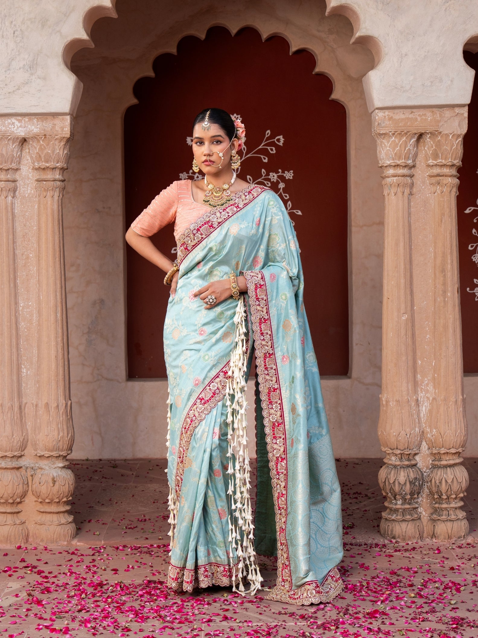 Sky Blue Pure Katan Silk Banarasi Handloom Saree