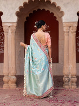 Sky Blue Pure Katan Silk Banarasi Handloom Saree