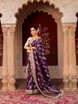 Dark Purple Pure Katan Silk Banarasi Handloom Saree