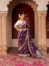 Dark Purple Pure Katan Silk Banarasi Handloom Saree