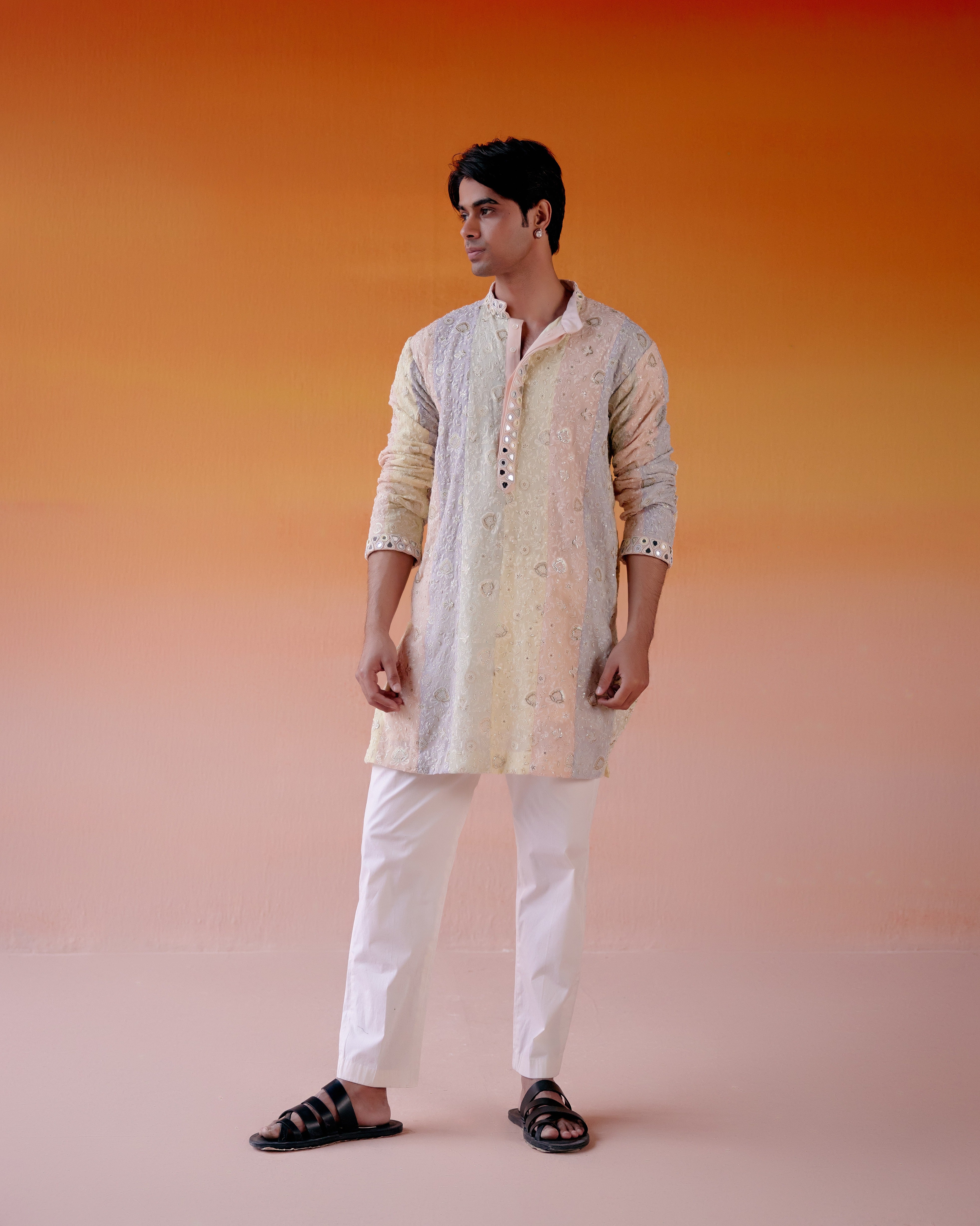 MULTICOLOR PANELED CHIKANKARI KURTA WITH STRAIGHT PANTS