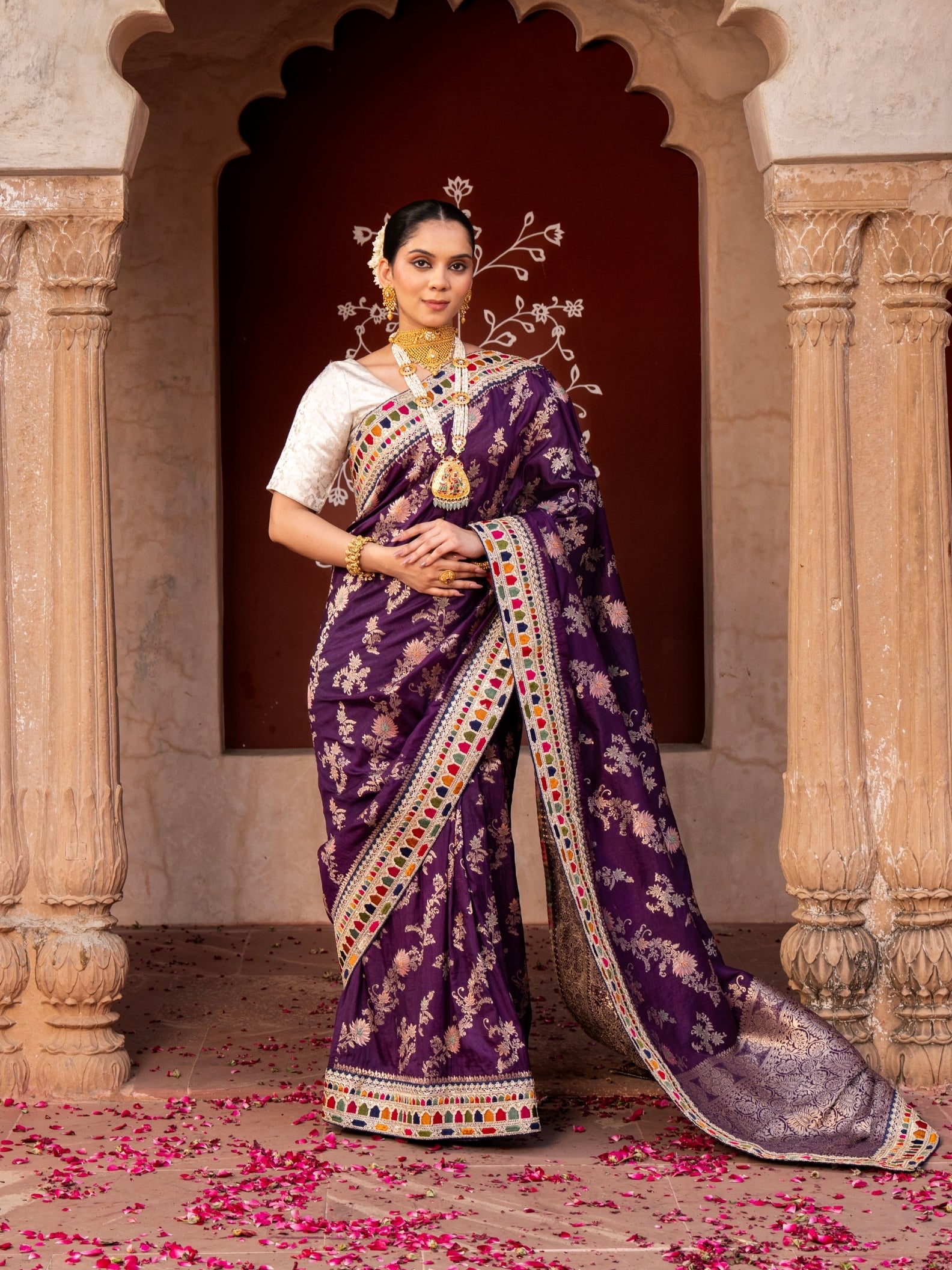Dark Purple Pure Katan Silk Banarasi Handloom Saree