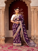 Dark Purple Pure Katan Silk Banarasi Handloom Saree