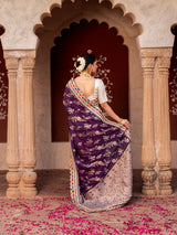 Dark Purple Pure Katan Silk Banarasi Handloom Saree
