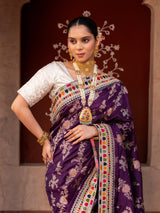 Dark Purple Pure Katan Silk Banarasi Handloom Saree