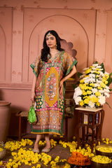 Banarasi Begum Embroidered Kaftan- Yellow