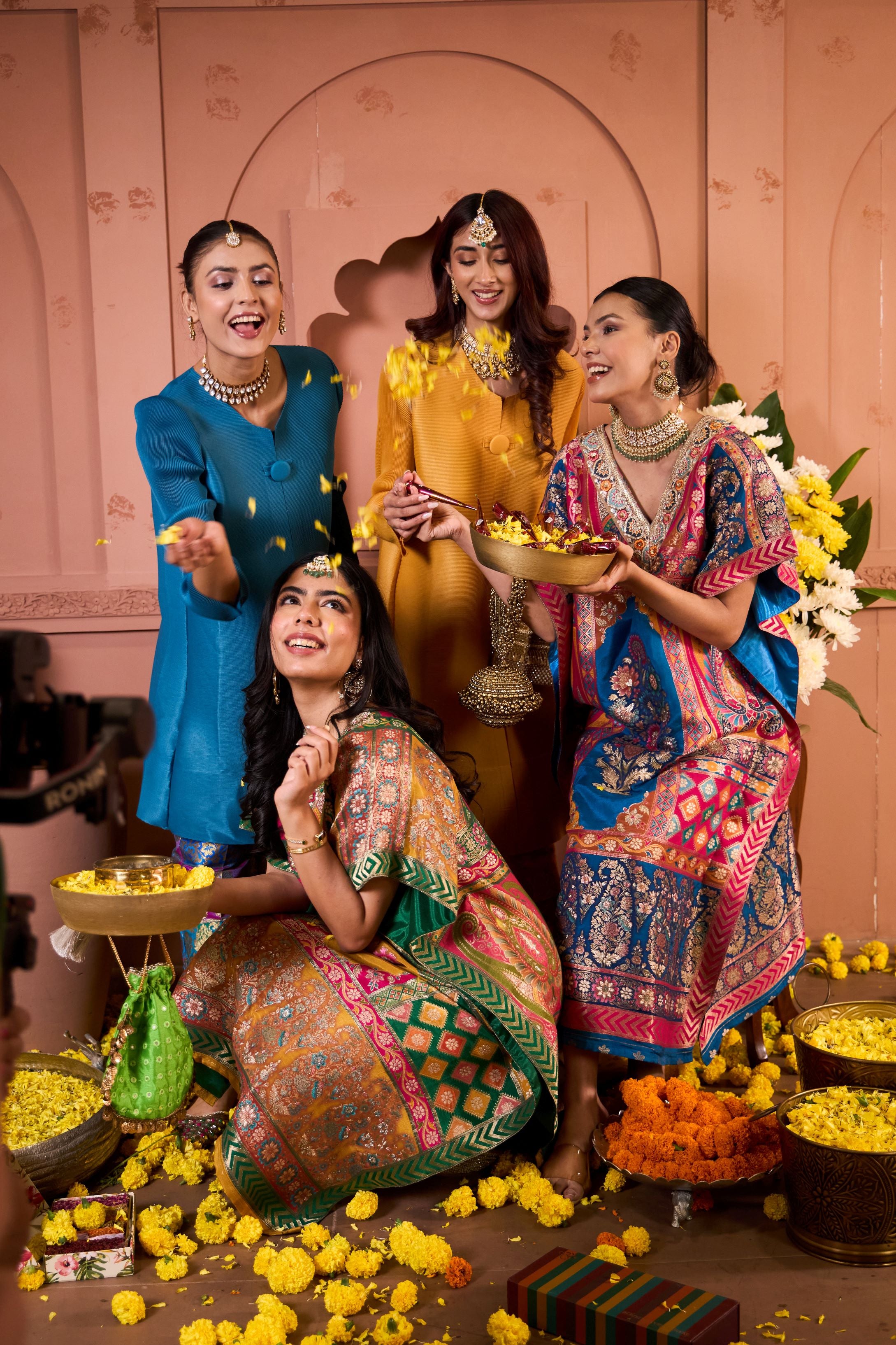 Banarasi Begum Embroidered Kaftan- Yellow