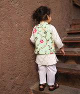 Pista Green Gotta Embroidery Jacket And White Mirror Kurta Pant