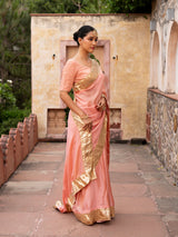 Peach Pure Tissue Handloom Gota Patti Saree