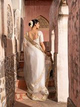 Off White Pure Organza Handloom Gota Patti Saree