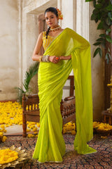 Lime Green Chiffon Saree