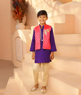 Orange Brocade Jacket with Kurta and Pant