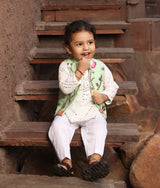 Pista Green Gotta Embroidery Jacket And White Mirror Kurta Pant
