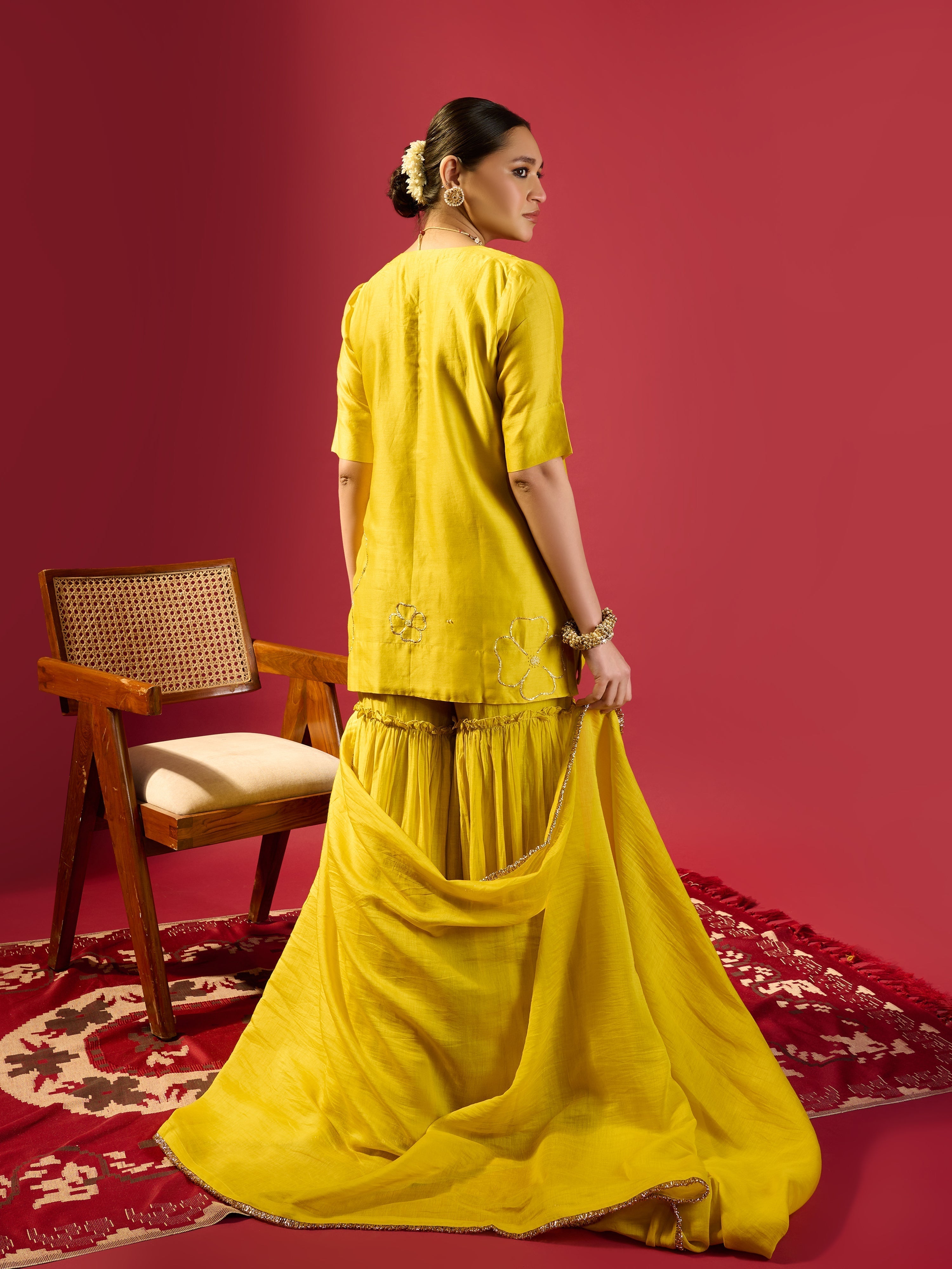 Mustard Short Kurta With Garara Set
