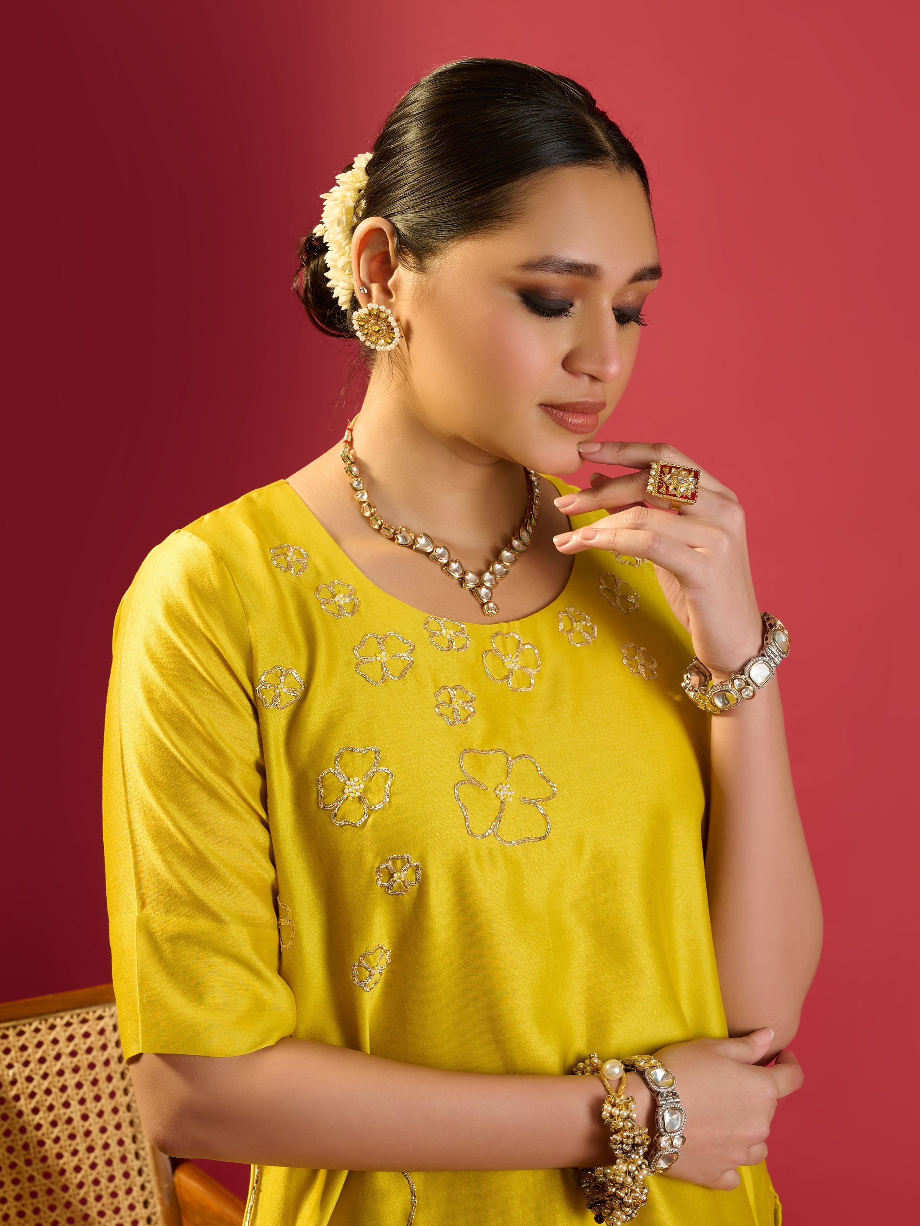 Mustard Short Kurta With Garara Set