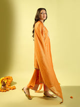 Orange Straight Long Kurta Set