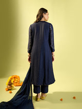 Navy Blue Kali Kurta Set