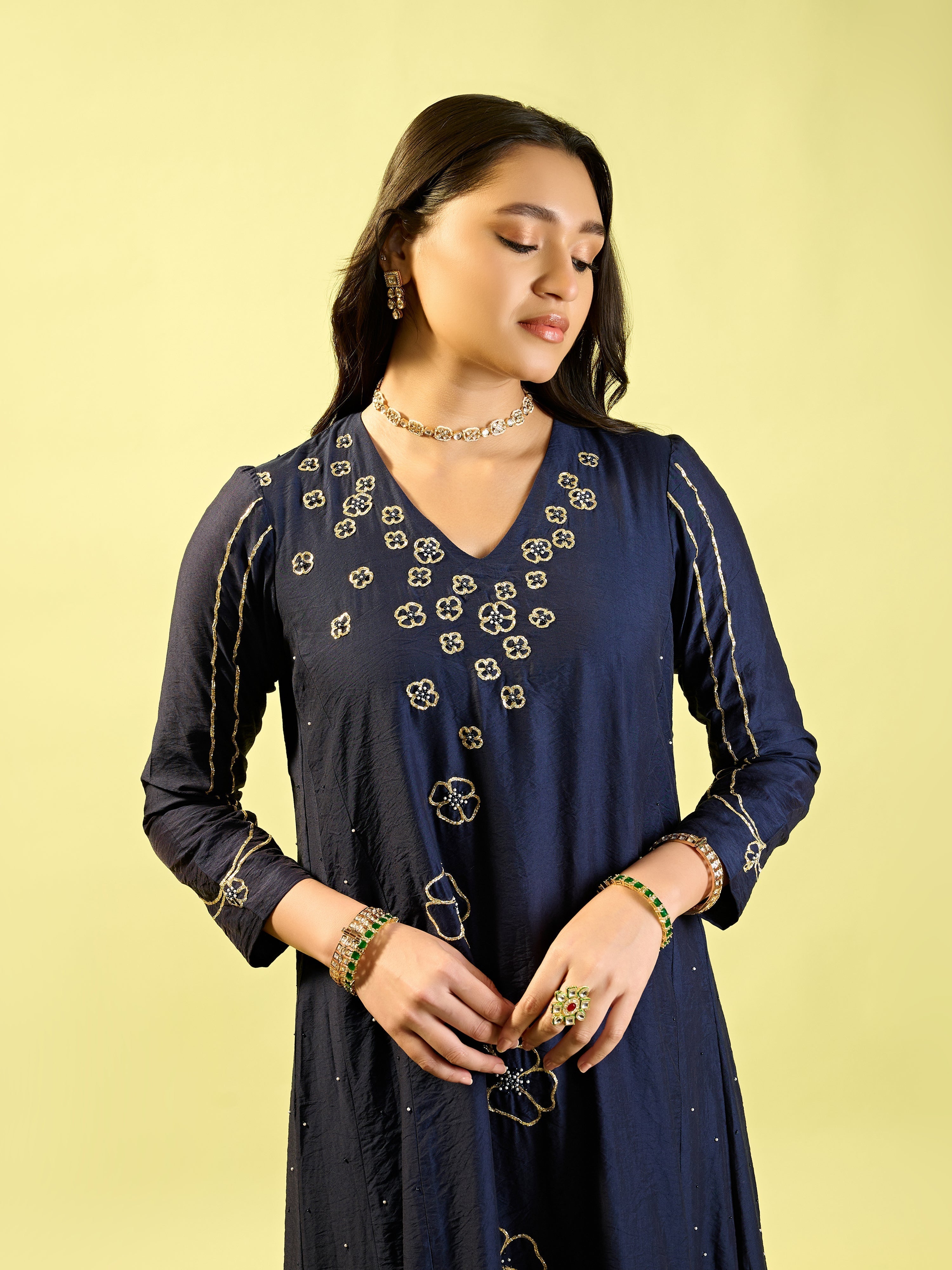 Navy Blue Kali Kurta Set