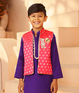 Orange Brocade Jacket with Kurta and Pant