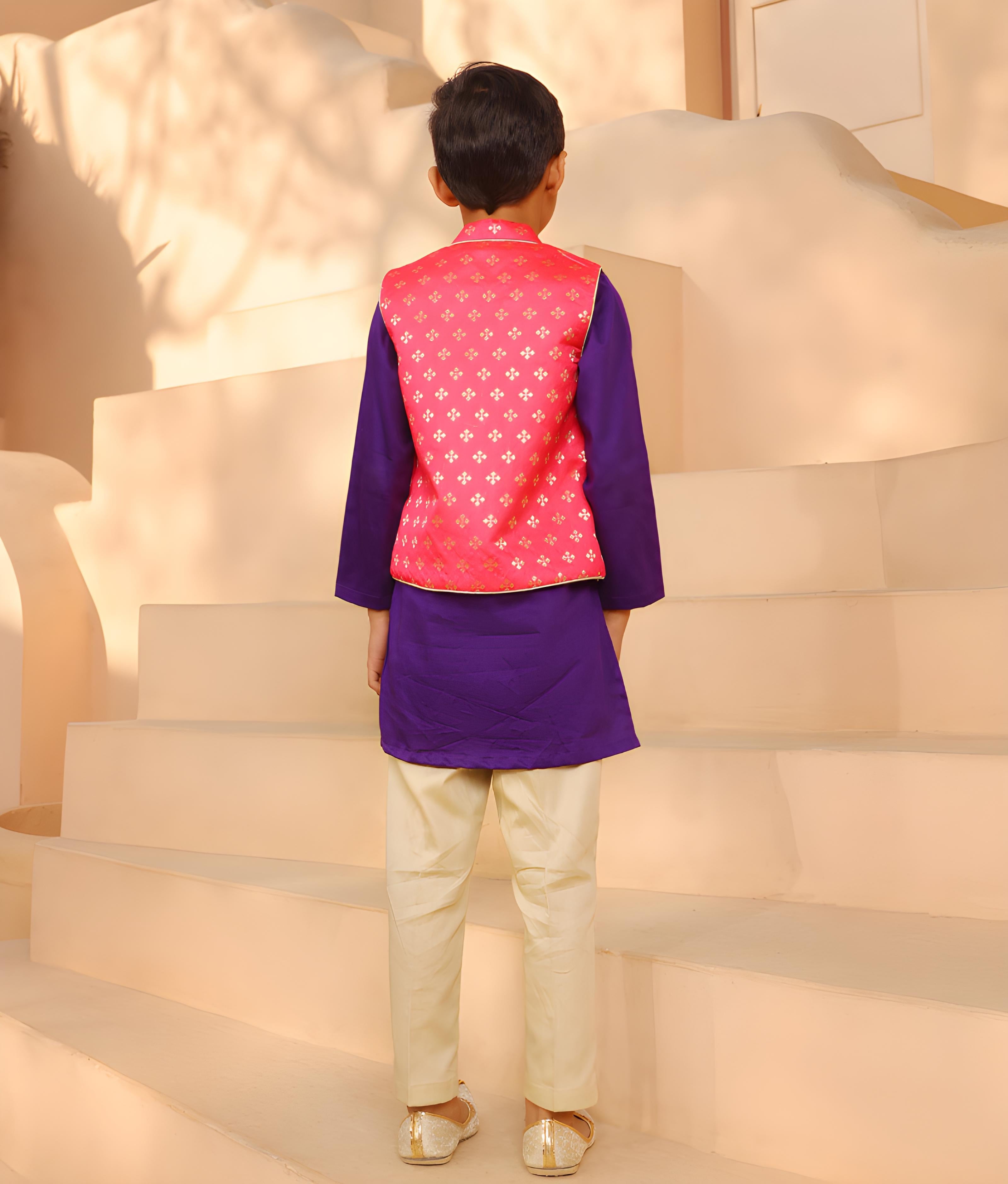 Orange Brocade Jacket with Kurta and Pant