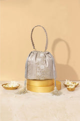 Hayat Organza Bucket Bag - Silver