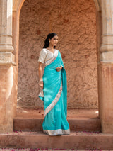 Sky Blue Pure Georgette Handloom Gota Patti Saree