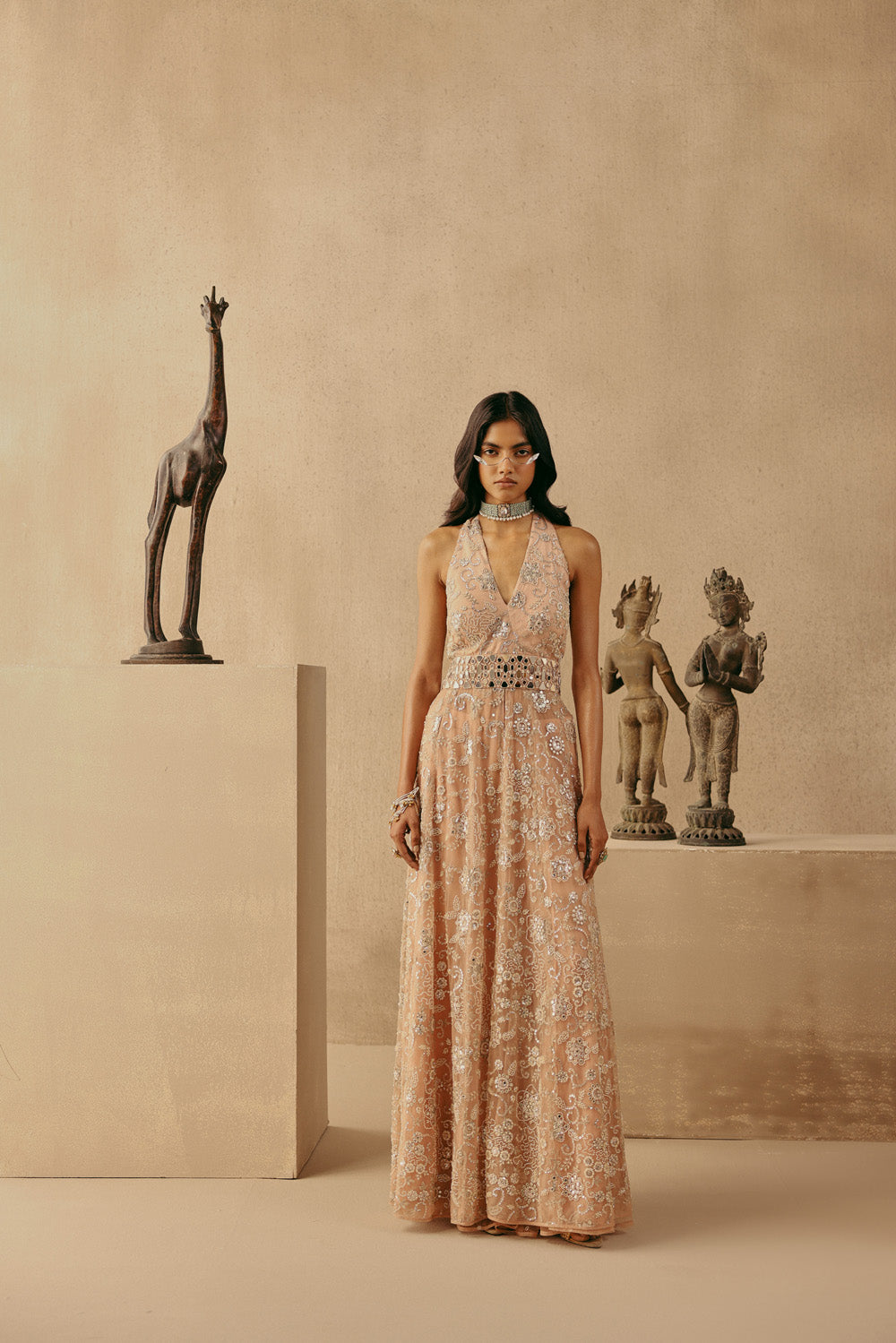 MIRRORWORK HALTER NECK DRESS