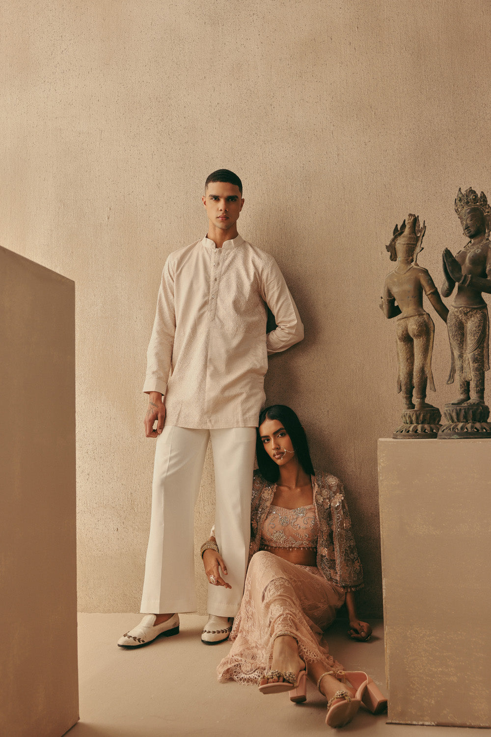 SILK RAI BANDHANI APPLIQUE SHORT KURTA