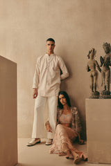 SILK RAI BANDHANI APPLIQUE SHORT KURTA