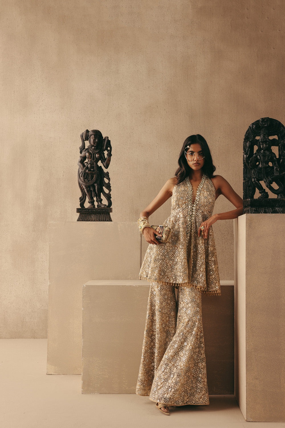 MIRRORWORK AND ZARI FLORAL LACEWORK SHARARAS