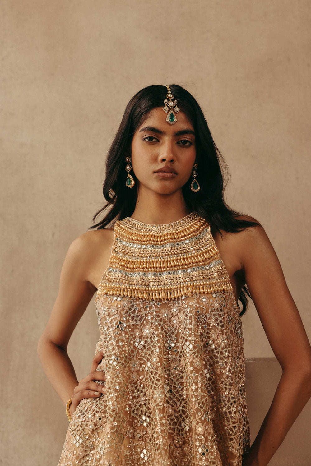 MIRRORWORK PEARL EMBELLISHED TOP