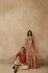 MIRRORWORK FISH CUT LEHENGA