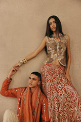 MIRRORWORK FISH CUT LEHENGA